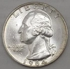 1964 Washington Quarter - circulated, ungraded condition - 90% - Business Strike