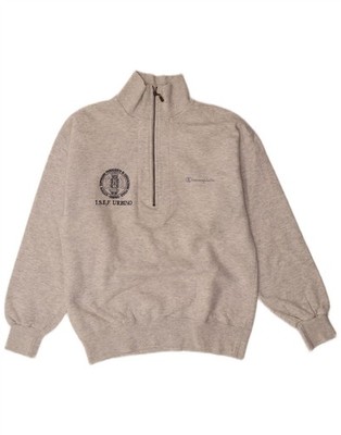 CHAMPION Herren Grafik Reißverschluss Ausschnitt Sweatshirt Pullover Small grau gefleckt Baumwolle BT10