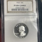 1963 PF 68 STAR CAMEO Washington Silver Proof Quarter NGC 25c - Great Contrast