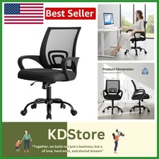 Stylish Ergonomic Office Chair - Mesh Back, Fixed Armrests, Rocking Mode - Black