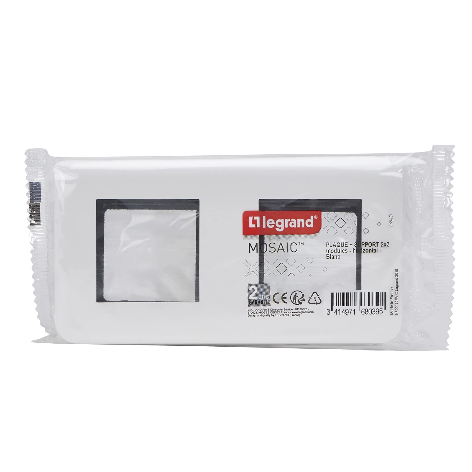 Plaque support Mosaic Legrand 2x2 modules horizontal blanc - 4