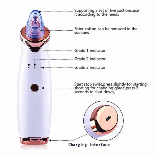 Electric Blackhead Remover Pore Cleaner Skin Face Machine Vacuum Facial Acne Dot - Picture 3 of 4