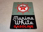 VINTAGE 1963 TEXACO MARINE WHITE GASOLINE 12" X8" PORCELAIN METAL SMALL OIL SIGN