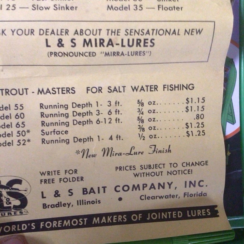 Vintage L & S Bass Master Fishing Lure BOX & Advertising Insert Only - Image 4 of 4