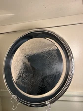 F B Rogers Silver Co Silverplate 12.5” Rope Edge Etched Floral Mid Century 