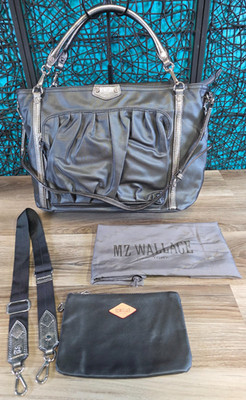 MZ Wallace Nikki Slate Gray Bedford Silvertone Leather 3 in 1 Bag & Cosmetic Bag