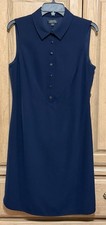 Tahari Arthur S. Levine Shirt Dress Womens Sz 8 Sleeveless Navy Collared Buttons