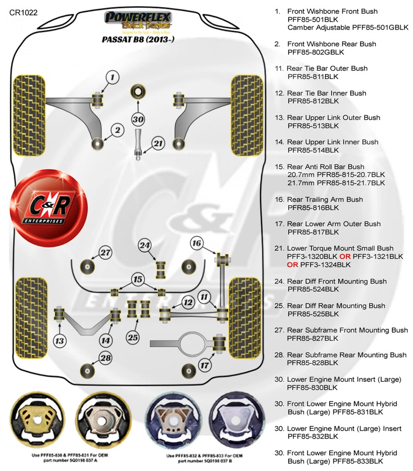 Powerflex Black Trasero Tirante Interior Cojinetes Para VW Passat B8 (13 On) - Imagen 2 de 4