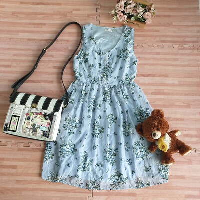 axes femme women Floral Lace Dress Lolita Mori Hime Gyaru Tokyo Blue