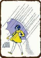 1968 MORTON'S SALT Girl Rain Umbrella Vintage-Look DECORATIVE REPLICA METAL SIGN