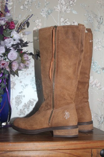 Stivali US Polo Assn marrone marrone scamosciato lunghezza polpaccio UK 4 EU 37 NUOVI CON DIFETTI - Foto 8 di 13