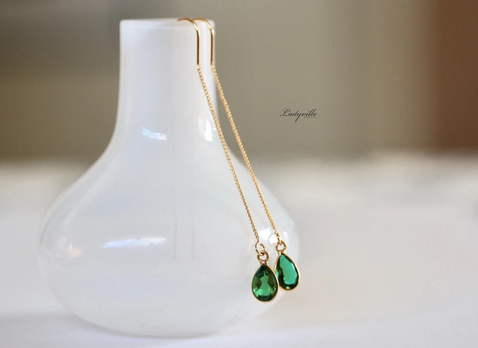 Ohrring Smaragd synthetisch Edelstein Geschenk Frau Mädchen Mutter Schwester - Bild 4 von 4