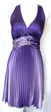 Vintage Sally USA Satin Babydoll Halter Pleated Dress Size M Pinup Retro Formal