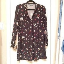 Mango Black Stretch Floral Dress XS