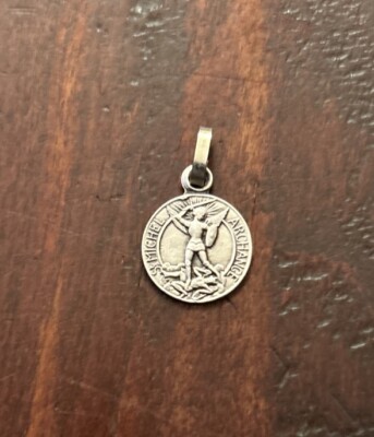 Vintage NOS Saint Michael Archangel 1/2 inch Silvered Bronze Medal; France
