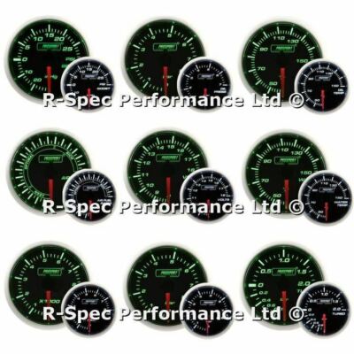 JEDES 3 GAUGE ANGEBOT - Neu 52mm Prosport Grün/Weiß Turbo Boost Öl Wasser Temp 