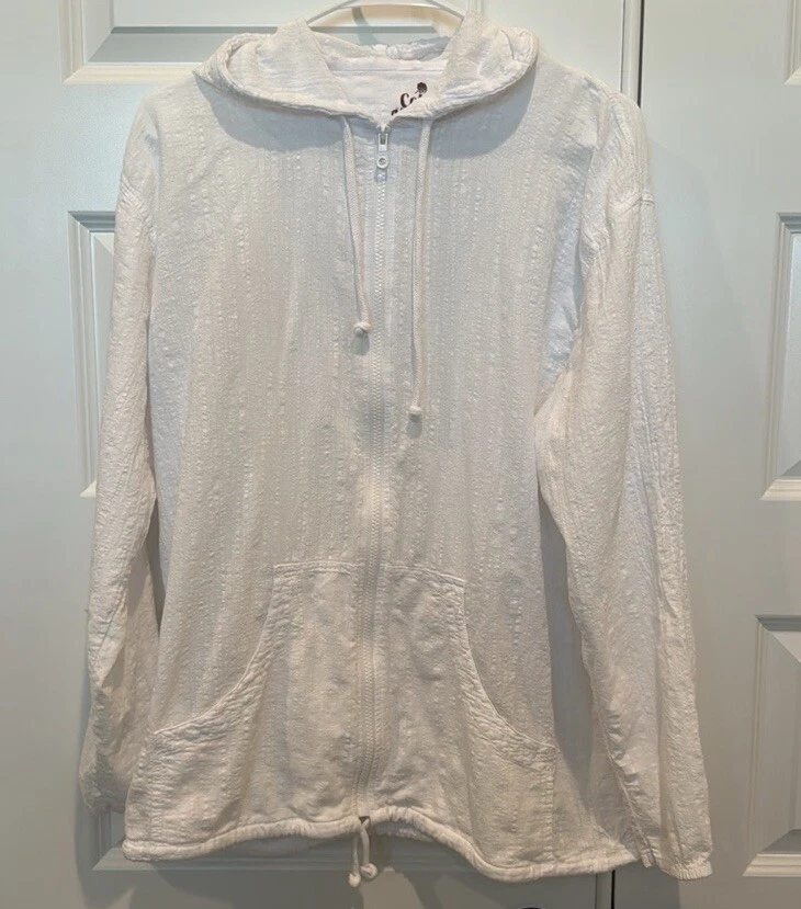 Cotton Natural FULL ZIP Lightweight Hooded Jacket Size Large (unisex)