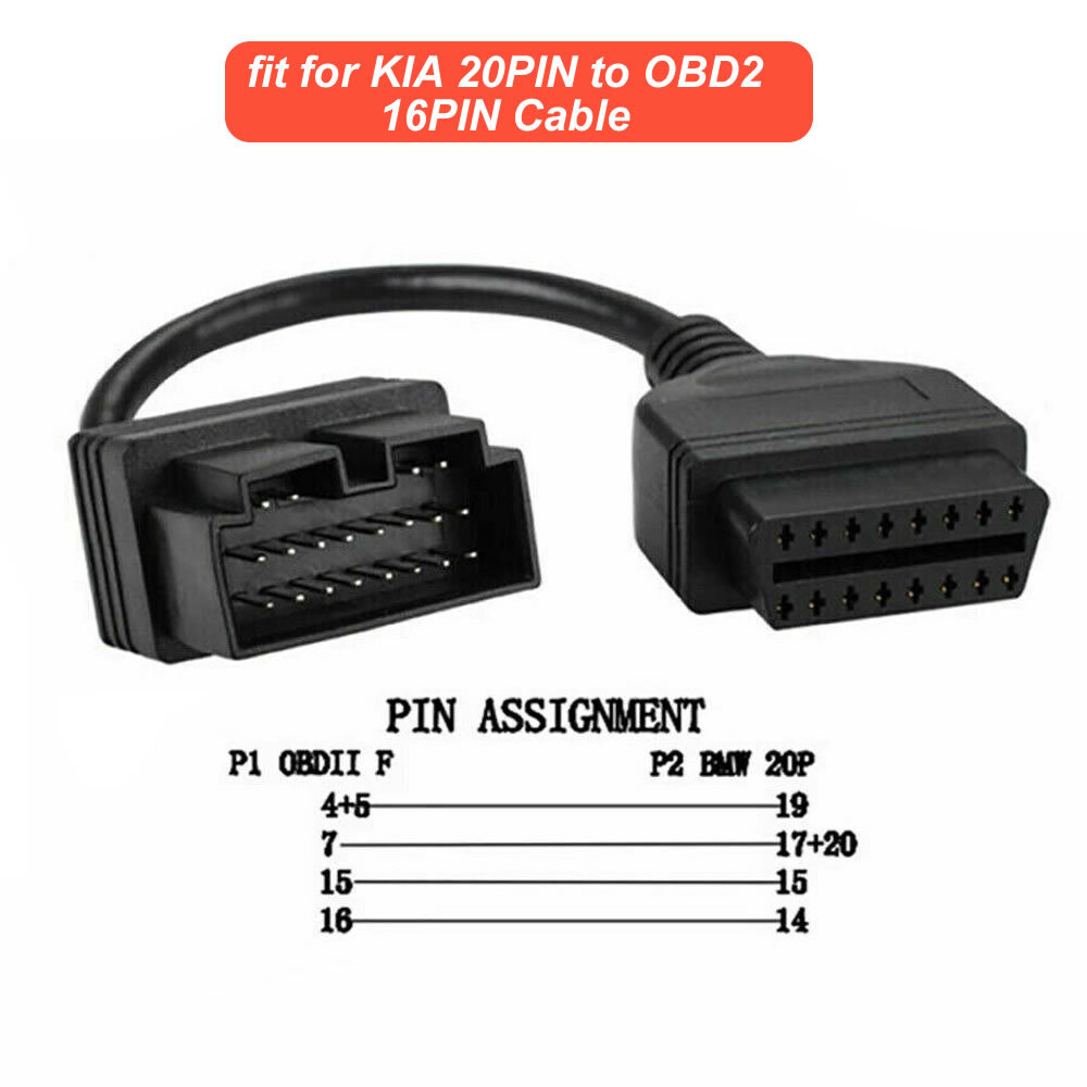 20 Pin To 16 Pin OBD2 Adapter Cable For Kia Vehicles - 8 Foot Diagnostic Tool
