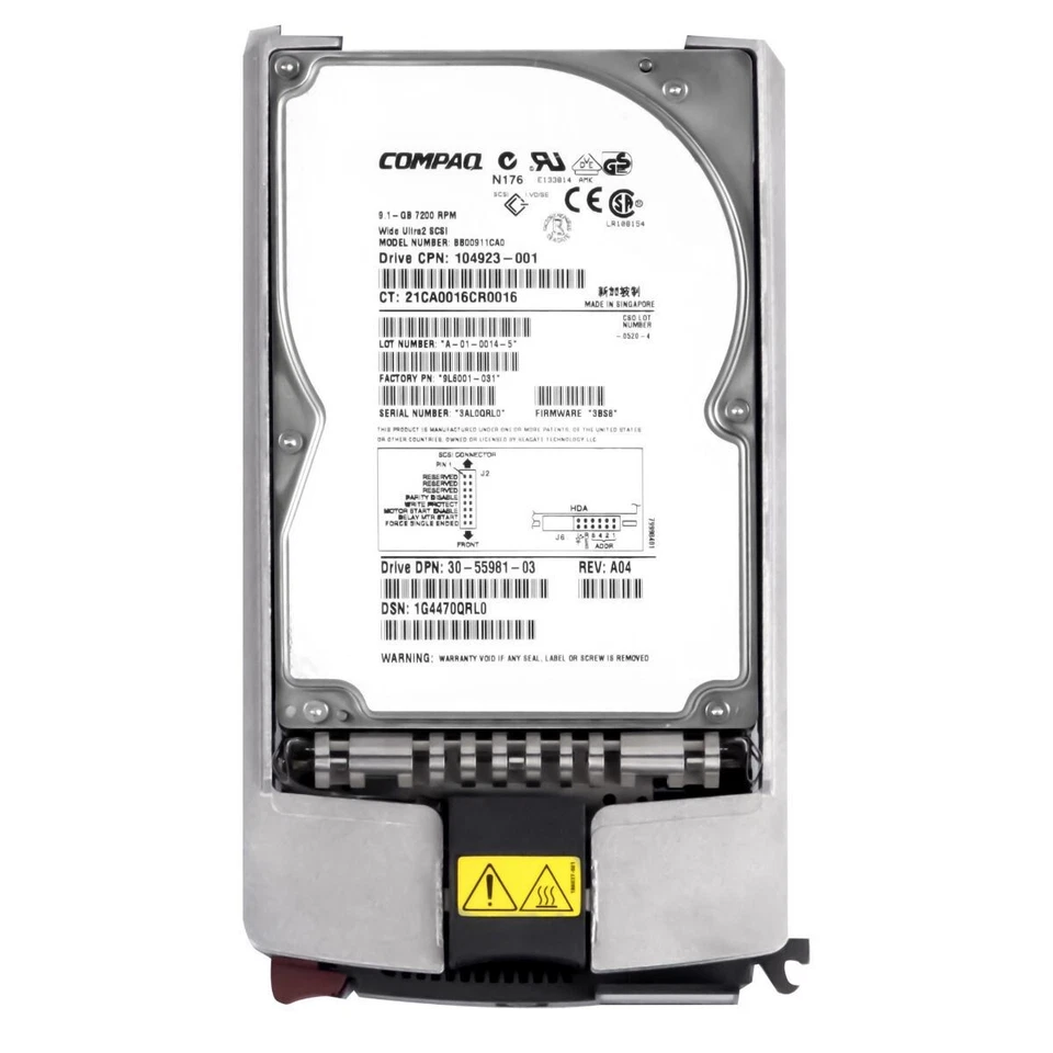 Hard Drive Compaq BB00911CA0 104923-001 9.1GB 7200U/Min 4MB SCSI U2 3.5'' Inch - Image 3 of 3