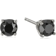 Black Diamond Stud Earrings in 14K White or Yellow Gold Round
