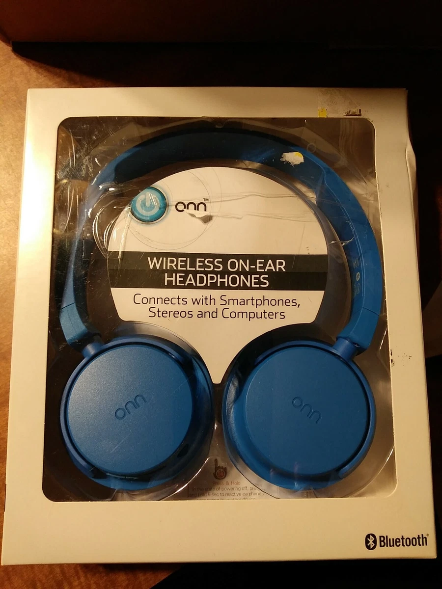 onn. Wireless Bluetooth on-Ear Headphones - Blue, New