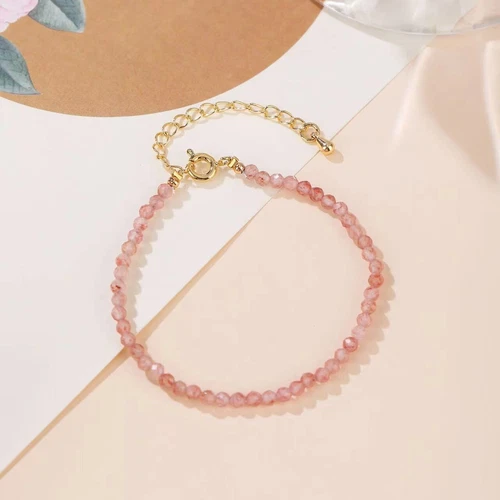 VALENTINO Bracciale donna delicato piccole perle guarigione ansia sollievo regali fragola quarzo