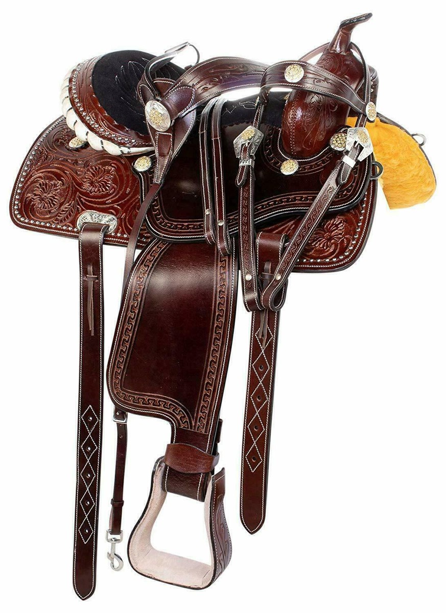 Selle Western Ridex Cuir Cristal Jaune Argent Cloutée - Tonneau Rodéo