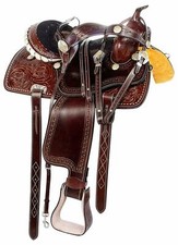 Barrel Rodeo Leather Western Tack Saddle Yellow Crystal Silver Studded.