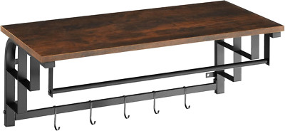Tectake Wandgarderobe Mit Ablage Aus Holz, Wandregal Mit 5 Abnehmbaren Haken Und