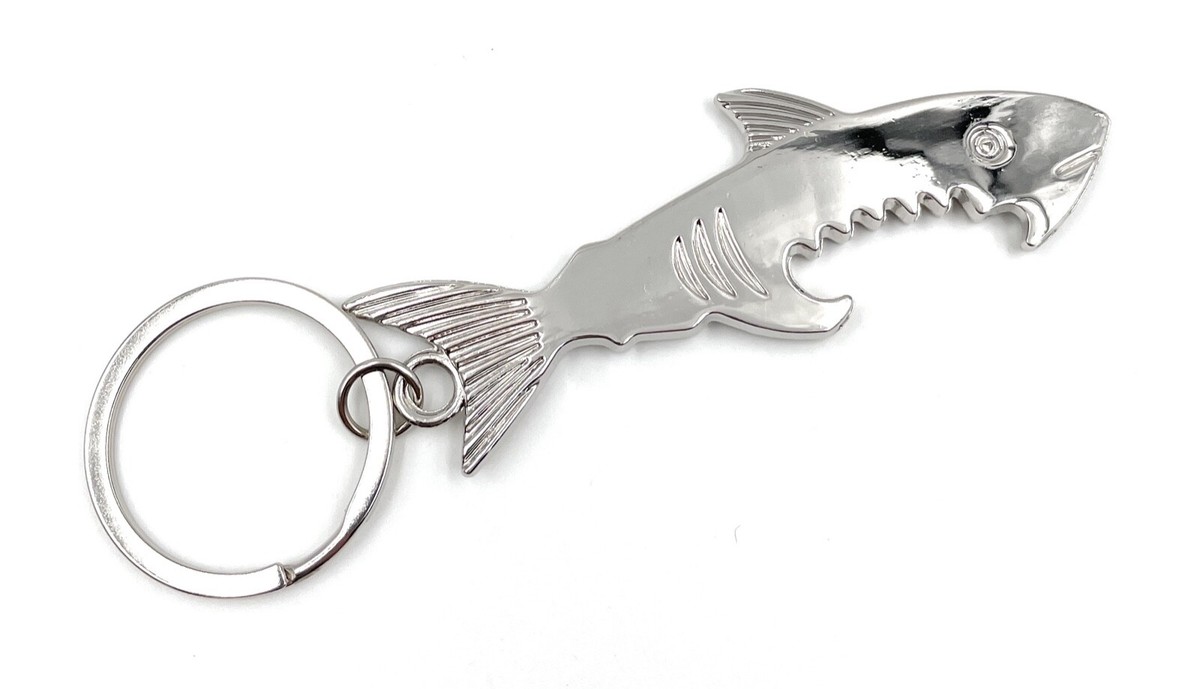 Schlüsselanhänger Hai Fisch Weißer Hai Flaschenöffner Silber
