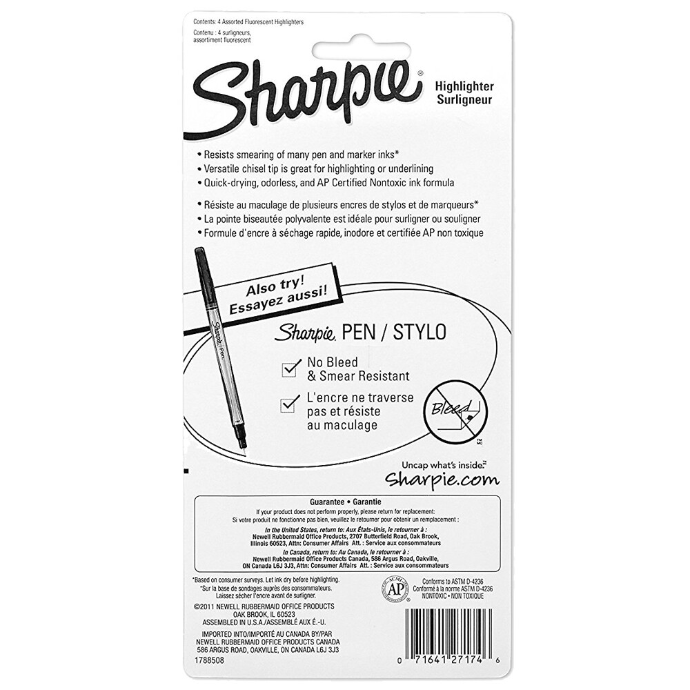NEW Sharpie Smear Guard Pink, Orange, Yellow and Blue Highlighters