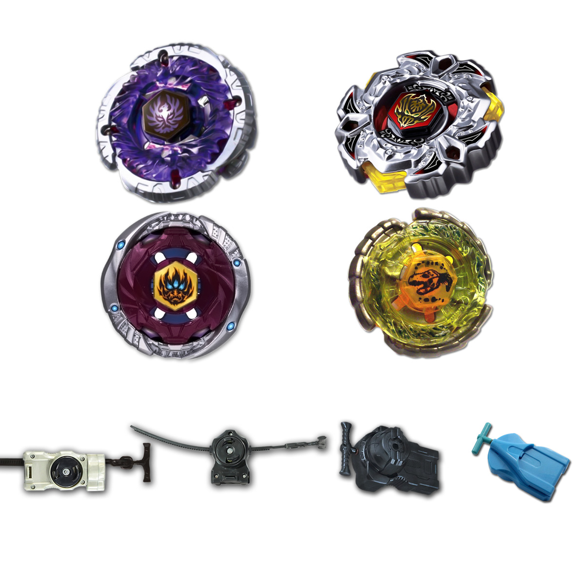 Beyblade Combo 4 Packs w/ Free Launcher Metal Fusion Metal Masters Metal  Fury