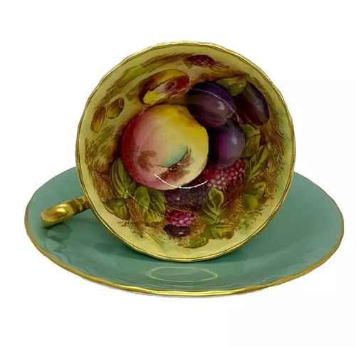 AYNSLEY Cup Saucer Sage Green ORCHARD FRUIT England Teacup Signed D JONES - Picture 4 of 12