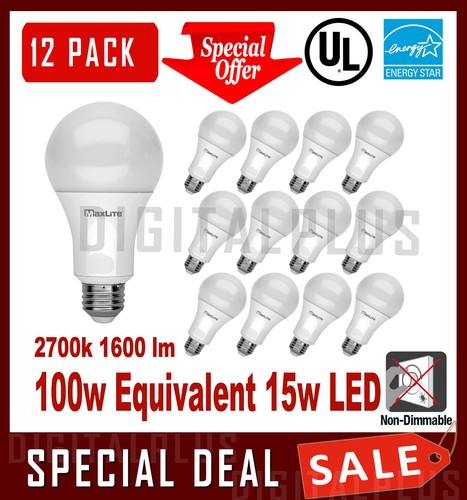12 Pack LED Light Bulbs MAXLITE 15W 1600L Soft White 2700K A19 E26 Non-Dimmable - Picture 3 of 3