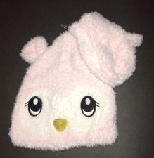 New Little Girl Hat With Mittens, Pale Pink, Hat has cute eyes and nose on it.