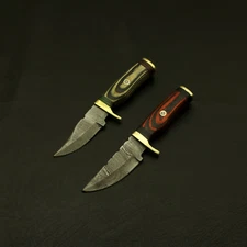 HANDMADE DAMASCUS 6" HUNTING/SKINNING Lot Of 2 KNIFE/PAKKA/WOOD/BRASS