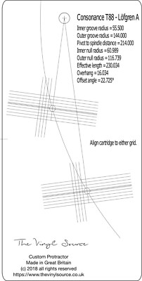 Bogenausrichtwinkelmesser. Zur Verwendung mit Consonance T88 Tonarmen