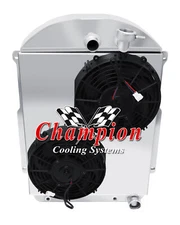 KR 3 Row Radiator Chevy Config,10" Fans,Shroud for 1939 Chevy Master 85 V8 Conv
