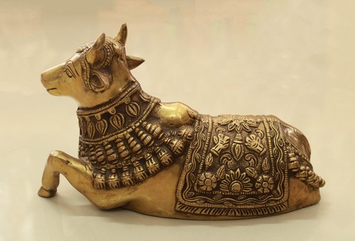 Nandi Statue Vintage Shiva Bull Sculpture Brass Hindu Home Temple Garden Decor - Picture 5 of 5