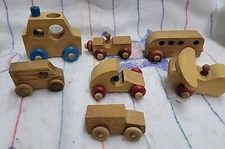 The Montgomery Schoolhouse Inc Vermont Wooden Vehicle Set 7 Pcs, Plane, Bus, Car