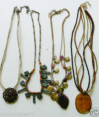 Lot of 4 metal multi style design beadded link chains charm Art glass Necklace