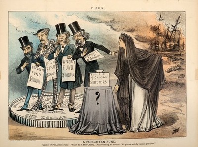1881 JAMES ALBERT WALES SELF-SERVING PHILANTHROPISTS PUCK COMIC LITHOGRAPH PRINT