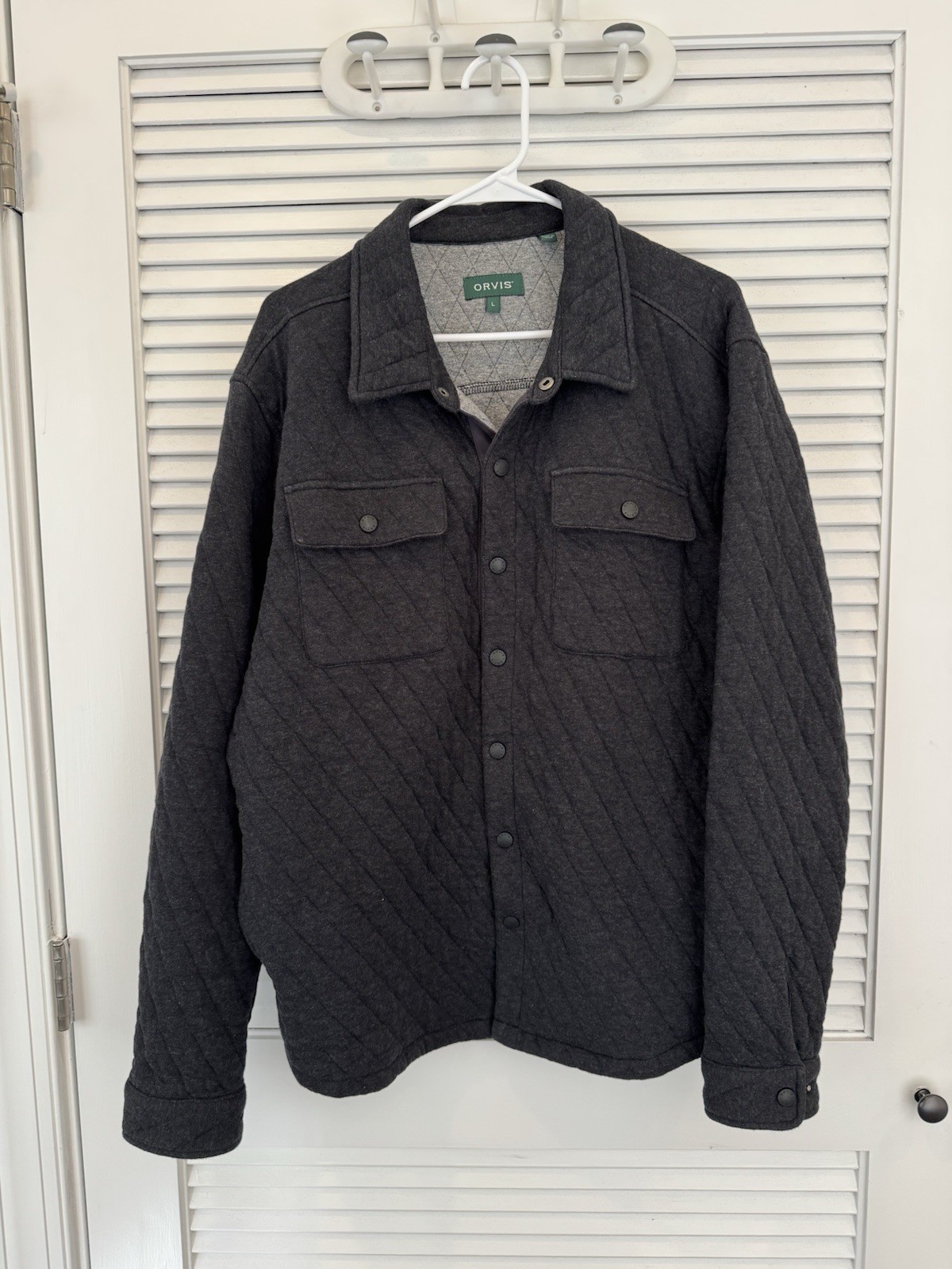Orvis Quilted Snap Sleeve Shirt Jacket Gray Mens Large Outdoor Sweatshirt