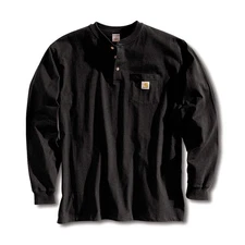 CARHARTT K128-BLK LRG REG Long Sleeve Henley,Black,L 4JFC1
