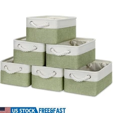 Collapsible Fabric Storage Baskets Set of 6 W/ Rope Handles Organizing New