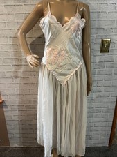 Victoria s Secret vintage gold label white pink appliqu chiffon long slip s