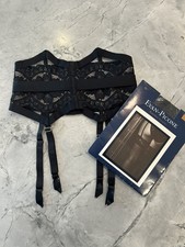 Victoria s Secret Black Lace Strappy Garter Belt XS/S with Teddy Stockings