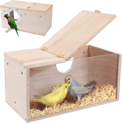 Transparentes Vogelhaus aus Naturholz für Sittiche - Kleines Vogelnest