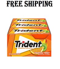 Trident Tropical Twist Sugar Free Gum, 12 Packs of 14 Pcs 168 Total Pieces