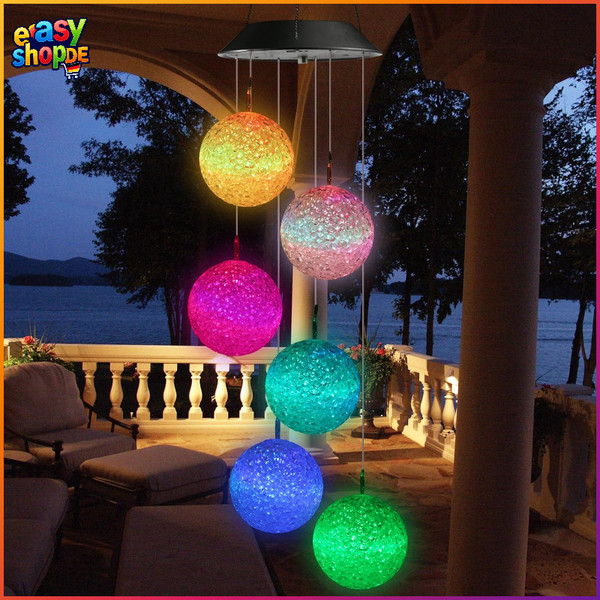 Solar Windspiel Garten 6 Led Kugel Farbwechsel Wasserfest Deko FüR Balkon Hof-image